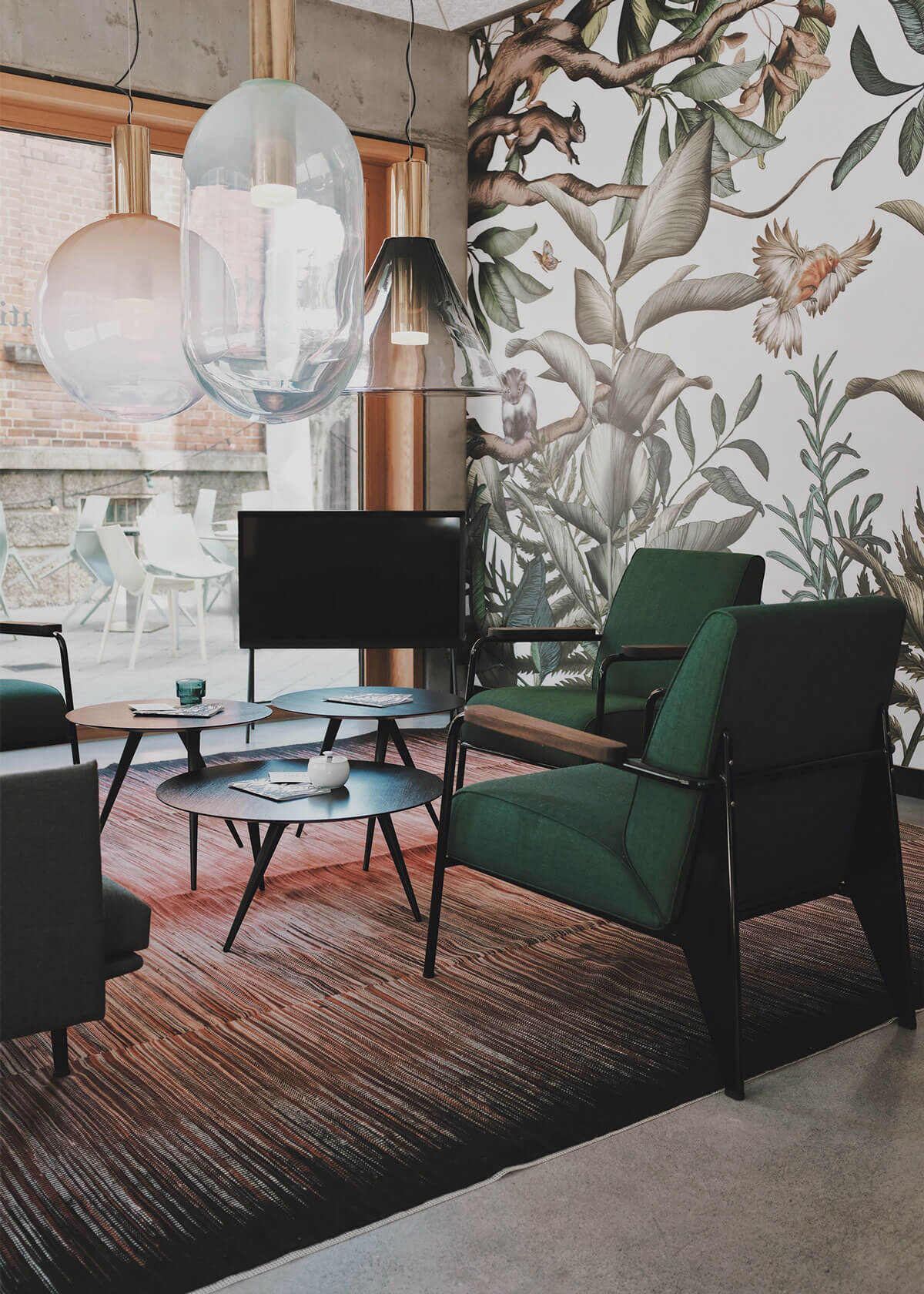Living Room with green chairs.